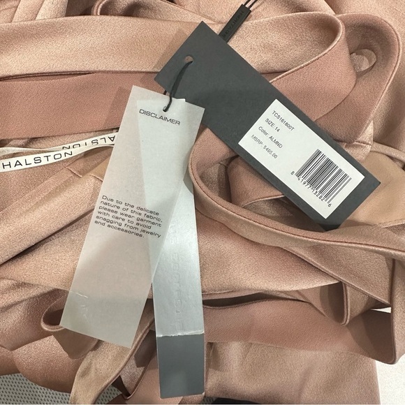 Halston Heritage Slip Gown Almond Pink Draped Deep V Open Back Black Tie Wedding - Picture 7 of 10